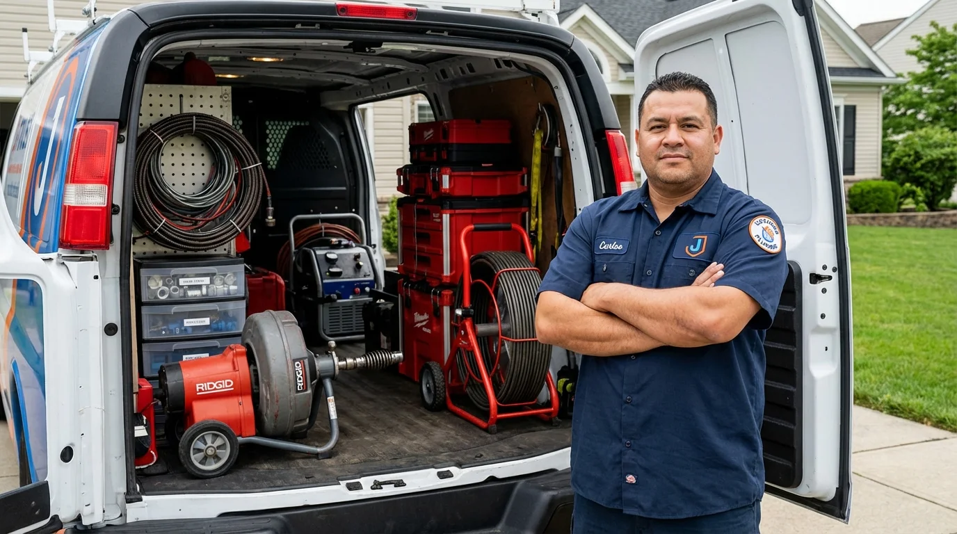 Professional drain cleaning equipment and Johns Plumbing LLC plumber in Oceanside