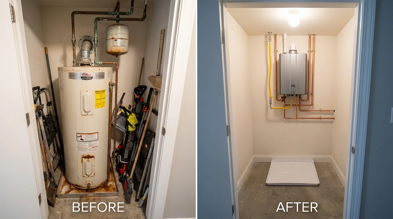Tank water heater versus wall-mounted tankless unit comparison for Oceanside, CA homeowners