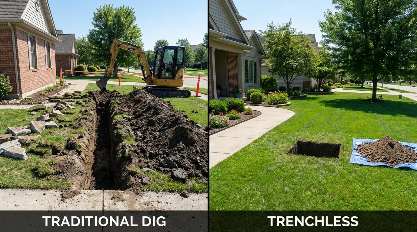 Trenchless sewer repair with minimal yard damage versus traditional excavation in Oceanside, CA